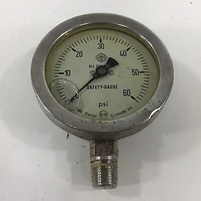 McDaniel Controls Pressure Gauge 0-60PSI 1/2  NPT Liquid Filled 3.5  Bottom  • $19.99