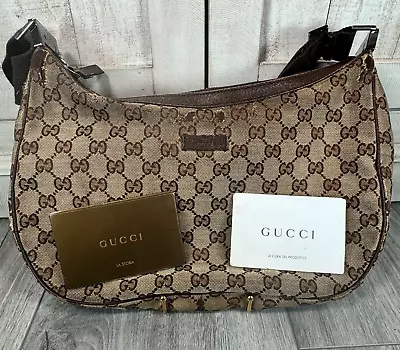 GUCCI Monogram Medium Half Moon Hobo Dark Brown Crossbody Bag Purse Logo • $120