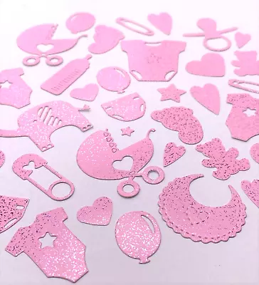 DIE CUT BABY GIRL PINK SHAPES CARD MAKING TOPPERS SCRAPBOOK TABLE CONFETTI X 50 • £1.50