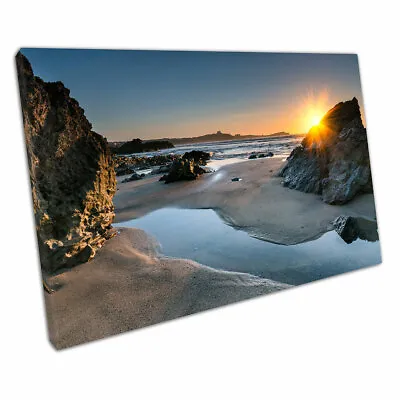 £8.98 • Buy Sunset On Lusty Glaze Beach Newquay Cornwall Seascape Ready To Hang Wall Print