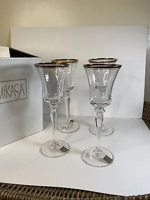 Mikasa Jamestown Austrian Lead Crystial Goblets Glasses Gold Rim Stemware 8 3/4” • $45