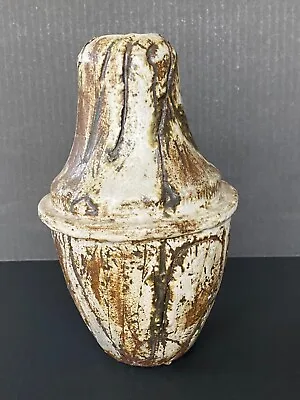 Vintage Art Pottery Brutalist 10 Tall Vase Mid Century Modern Browns Beige White • $59.99