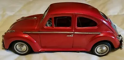 Vintage RED 10.5” Japan BANDAI Bump & Go Volkswagen Beetle VW Tin Bug Excellent! • $240