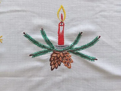 Gorgeous Vintage Christmas Tablecloth Embroidery Pine Boughs Candle 35 X58  • $15.20