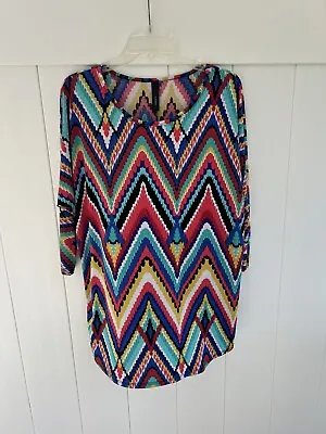 Yahada Dolman Shirt Womens Medium Abstract Multicolor Tunic 3/4 Sleeve • $9.09