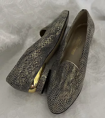 Vtg California Magdesians Animal Print Gold Accent Low Heels 8m • $22