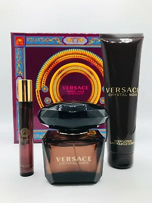 Versace Crystal Noir 3pc Set Perfume Edt Spray 3.0 Oz Lotion 5.0 Oz Mini Spray • $119.95