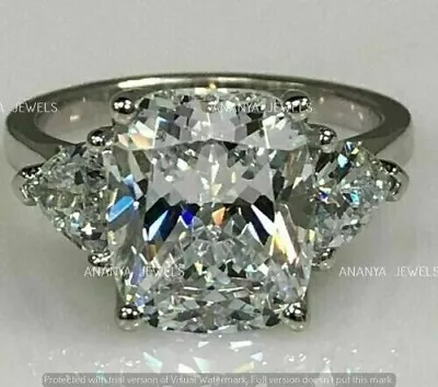 925 Sterling Silver 3 CT Cushion Cut Moissanite Three Stone Wedding Ring SZ 8.5 • $70.20