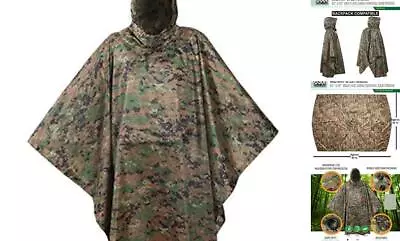  Military Style Poncho Multi Use Rip Stop Camouflage Rain Poncho One Size Marpat • $71.19