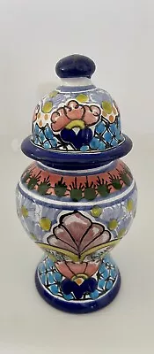 VTG Mexican Pottery Talavera  6” Covered Vase Jar Signed Hernandez PUEj MEXi • $16.55