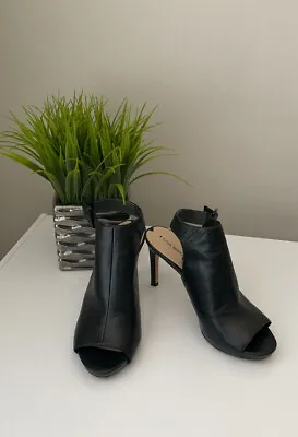 Via Spiga Black Leather Slingback Heel Shoes Size 8 Peep Toe • $45