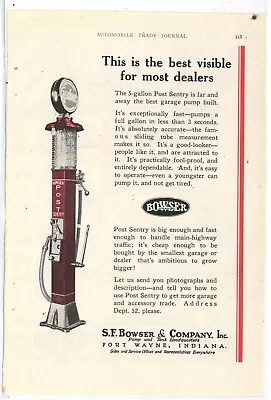 1925 S.F. Bowser & Co. Ad: Post Sentry 5 Gallon Visible Gas Pump Pictured • $18.88