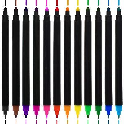 12 Double Sided Felt Tip Pens FINE / BULLET POINT NIB Dual Thin Thick Marker Set • £3.98