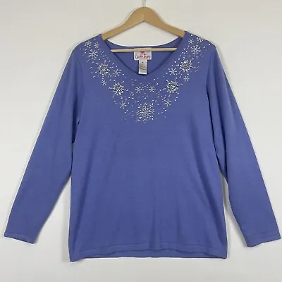 Quacker Factory Lavender Fine Knit Metallic Snowflake Sweater Womens Medium • $24.99