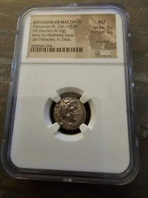 Greek Macedon Alexander The Great AR Drachm Coin 336 BC - NGC AU - 5/5 Strike • $540