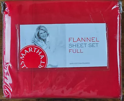 Martha Stewart Collection Cotton Flannel 4-Pc. Full Sheet Set Red Holiday NEW • $40.49