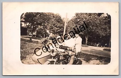 Real Photo Family Riding Early Harley-Davidson Motorcycle W/ Sidecar RP RPPC J86 • $32.99