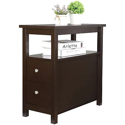 Chairside End Table With 2 Drawer Shelf Narrow Table For Living Room  • $52.58