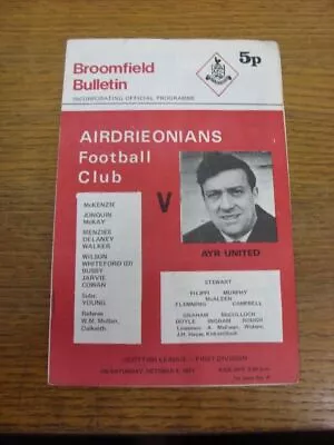 09/10/1971 Airdrieonians V Ayr United  . UK ORDERS ALL INCLUDE FREE ROYAL MAIL P • $4.97