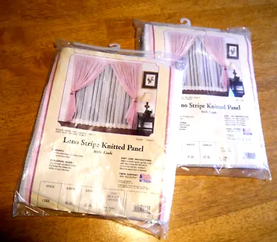 VTG NIP White Curtains Striped Lace 40  W X 63  Long Lot Of 2 Panels • $9.99