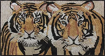 Marble Mosaic Wildlife Mural Wall Art Tile Sheet Tigers • $345