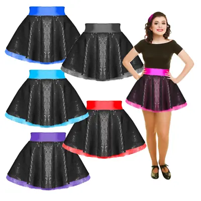 GIRLS Black SEQUIN & NET Sparkle 12  Skirt JAZZ & TAP Dance Costume Many Colours • £12.99