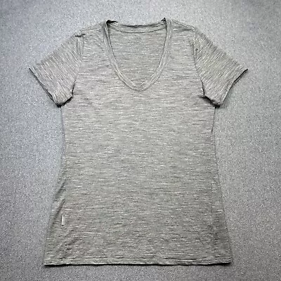 Icebreaker Top Womens Large Gray V Neck Merino Wool Casual Active Outdoor L • £17.74