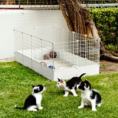 Metal Plastic Dogs Play Pen Puppy Rabbit Crate Cage Metal Enclosure 12 Panels • £17.94