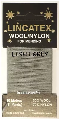 LIGHT GREY Thread For Darning & Mending Lincatex - 30% Wool 70% Nylon 10 Metres • £1.45