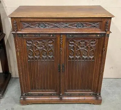 ARRIVES MAR 2024 French Antique Gothic Oak Wood Sideboard/Buffet/Storage Cabinet • $1675