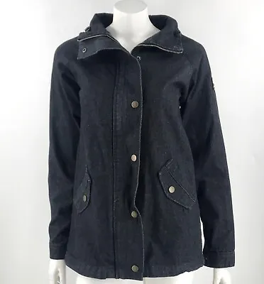 Zaful Womens Jean Jacket Size Large Black Denim Military Style Zip Snap NEW • £19.28