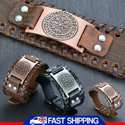 £5.99 • Buy Mens Vintage Black / Brown Norse Viking Leather Bracelet Wristband -