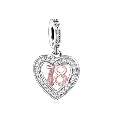 $29.99 • Buy S925 Silver & Rose Gold 18th Birthday Open Heart Charm By YOUnique Designs
