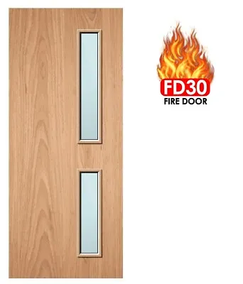 ✅ BRANDED Internal Pre-Finished Oak Veneer Glazed FD30 Fire Door 44mm Thickness • £285