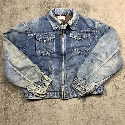 Vintage Montgomery Ward 101 Denim Jean Jacket Medium Distressed Blanket Lined • $187.49