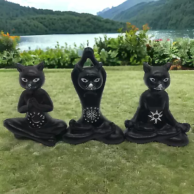 Set Of 3 Black Cat Figurines Zen Yoga Meditation Poses 4  Resin NWOT • $8.49