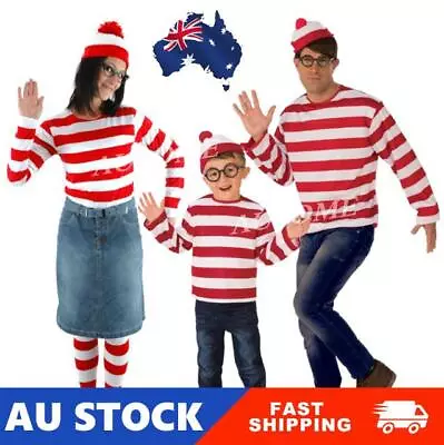 Halloween Wheres Wally Women Men Kids T-shirt Glasses Hat Socks Costume Cosplay • $17.99