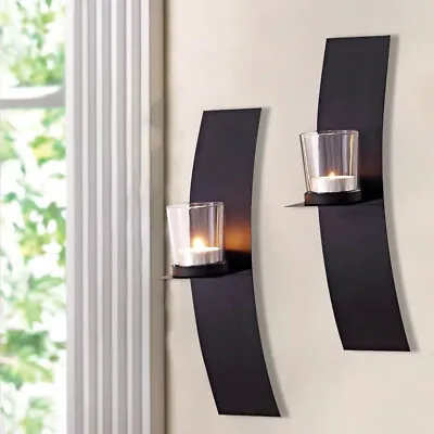 1 Pair Metal Candle Holder Wall Hanging Sconce Tea Light Glass Cup Holders Stand • £8.95