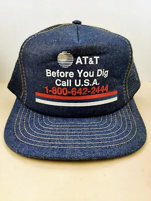 Vintage DENIM ATT USA 1800 Dig Hotline Trucker Hat Snapback Cap • $28