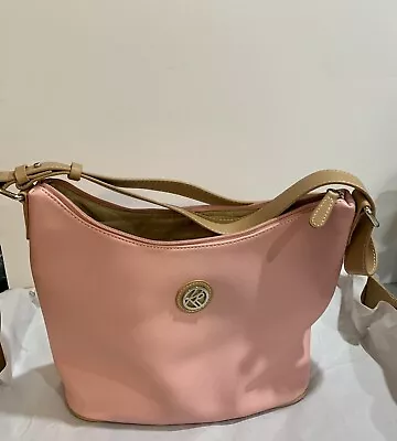 Kim Rogers Pink Vachetta Style Hobo Bag With Tan Strap And Trim 14” • $14.99