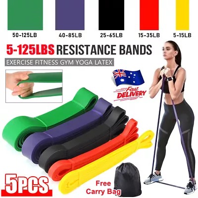 5X 4.5mm Resistance Loop Yoga Bands Set Exercise Fitness Workout Gym Heavy Duty • $29.99