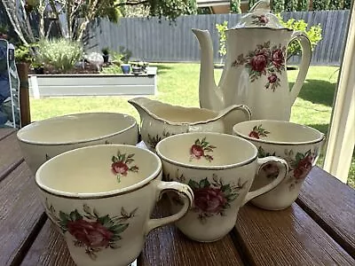 Vintage J&G Meakin Sunshine Coffee  Tea Pot Set Sol 391413 England English Rose • $45