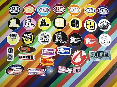 Vtg 1990s Acme Skateboards Sticker - Formula One Circles Industrial Logos • $21