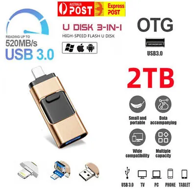 3 In 1 USB 3.0 Flash Drive Memory Photo Stick For IPhone Android IPad Type C AU • $24.53