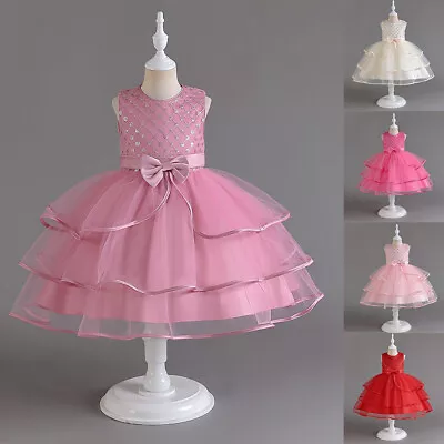 Girls Bridesmaid Dress Baby Flower Kids Party Cute Bow Wedding Dresses Princess • £11.79