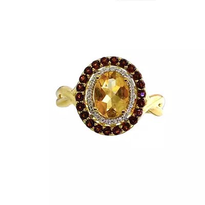 Yellow Sapphire & Garnet Sterling Silver Oval Cut Ring 14k Yellow Gold Over • £123.05