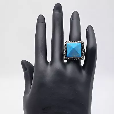 925 Sterling Turquoise Marcasite Pyramid Ring Size 9 • $50