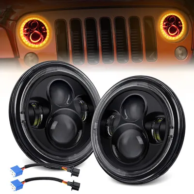 Pair 7inch Round LED Headlights DRL Turn Light For Jeep Wrangler JK TJ LJ 97-18 • $125.99