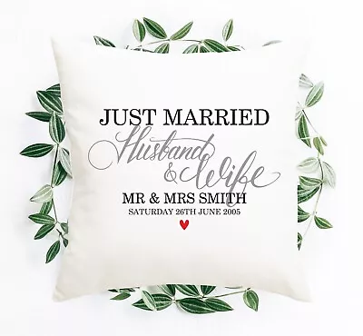 Just Married Mr & Mrs Wedding Newlywed Personalised Pillow Cushion Present Gift • £11.99