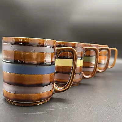 Vtg Japan Striped Brown Glaze 8oz Cups Mugs 4 Colors Striped • $20